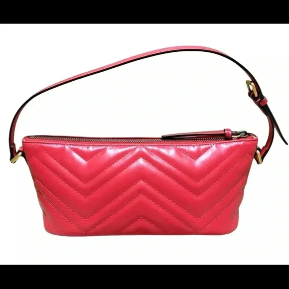NWT GUCCI GG Marmont Small Shoulder Bag Red Matelassé Chevron Leather - Picture 11 of 11